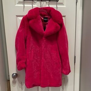 Barneys Originals Super Plush Vibrant Hot Pink Faux Fur Teddy Jacket